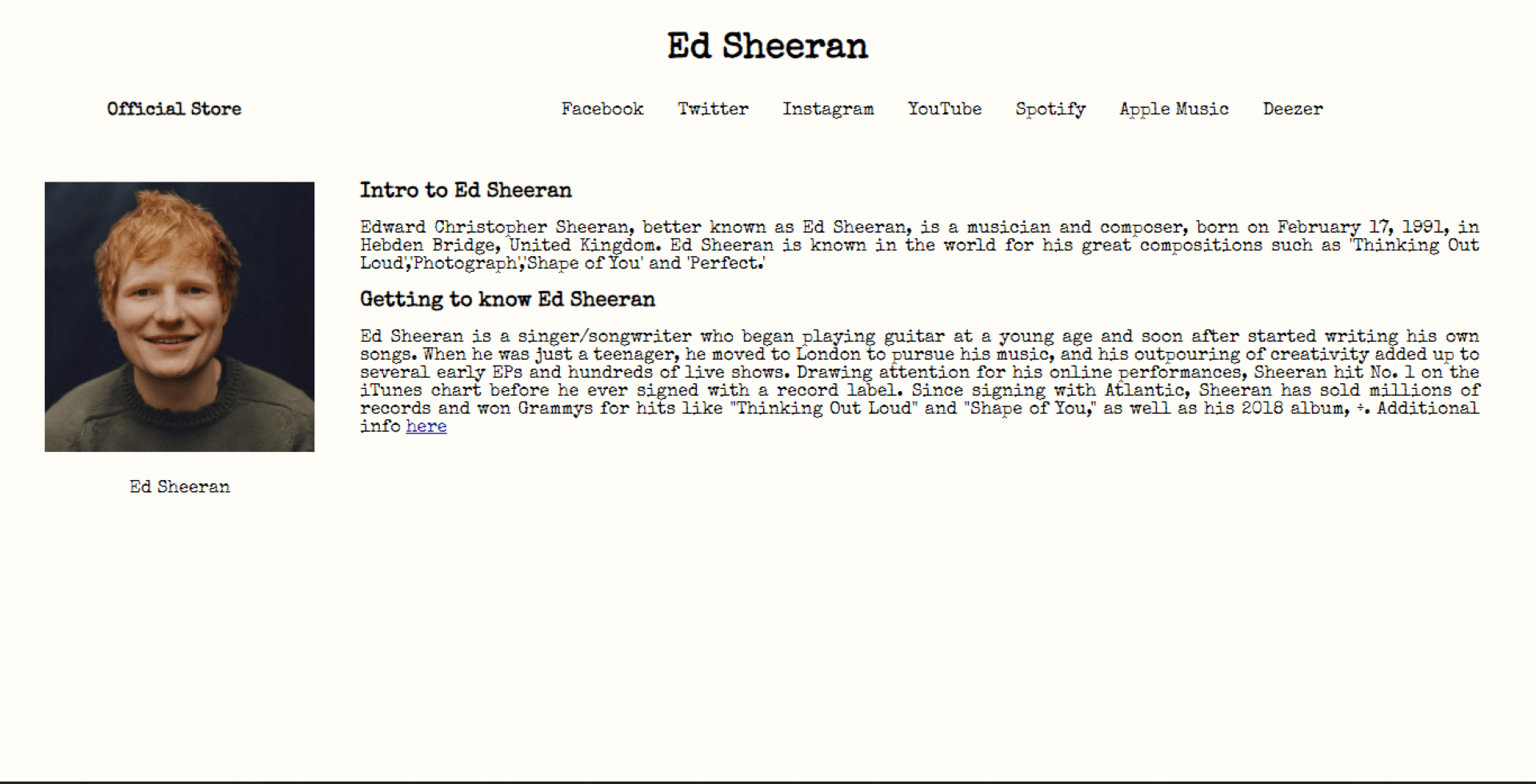 Ed Sheeran tribute page